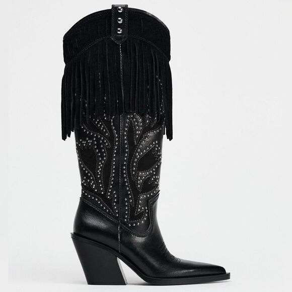 ZARA FRINGED STUDDED COWBOY BOOTS
BLACK - Picture 4 of 6